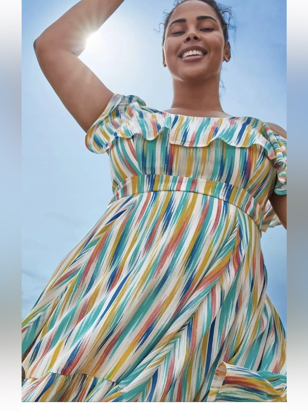 torrid Multicolor Stripe Cold-Shoulder Midi Skater Dress
